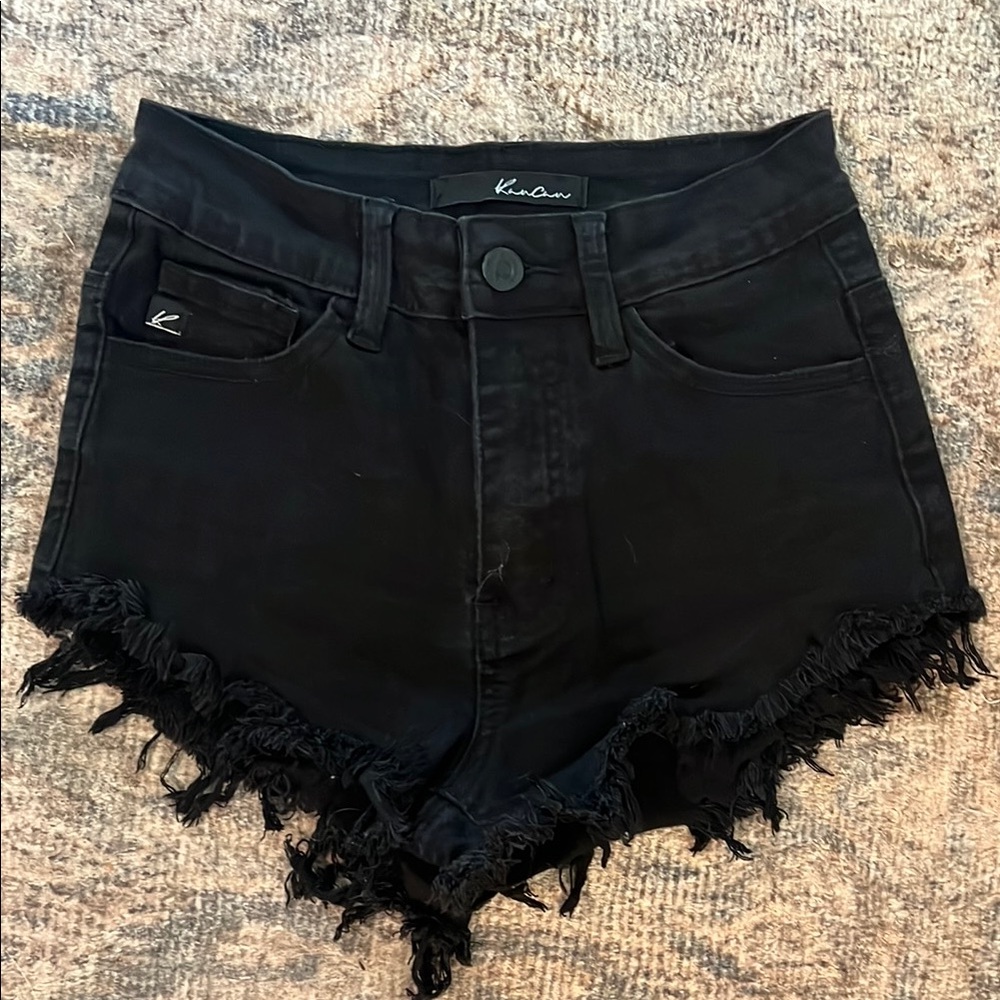 KanCan Black Jean Shorts Distressed Frayed Hem